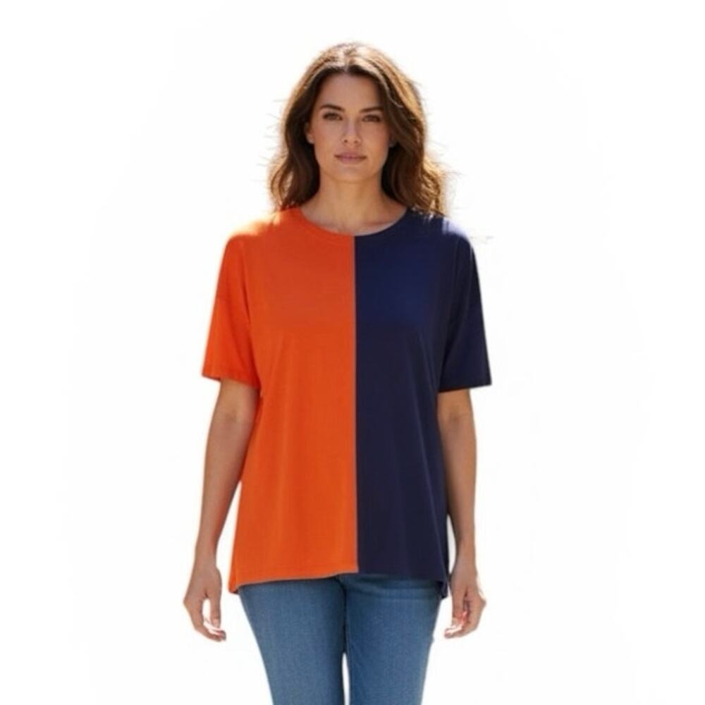 NWT Pants Store Rayon Spandex Color Block Navy Orange Tunic Top Size Medium